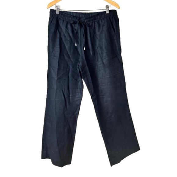 TOMMY BAHAMA 100% Linen Pants Black Size Medium Drawstring Waist Wide Legs - Picture 1 of 12